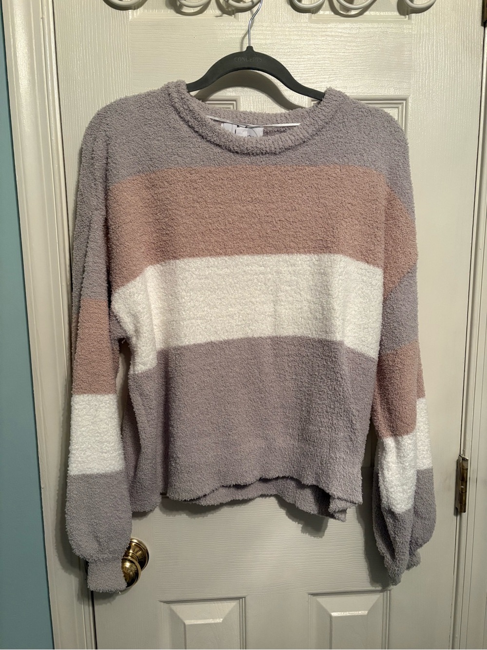 Magaschoni Crew Neck Long Sleeve Fuzzy Sweater
